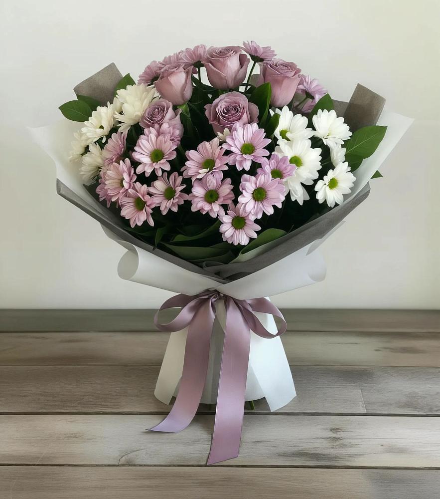 Букет цветов из: Хризантемы и Розы в Златоусте