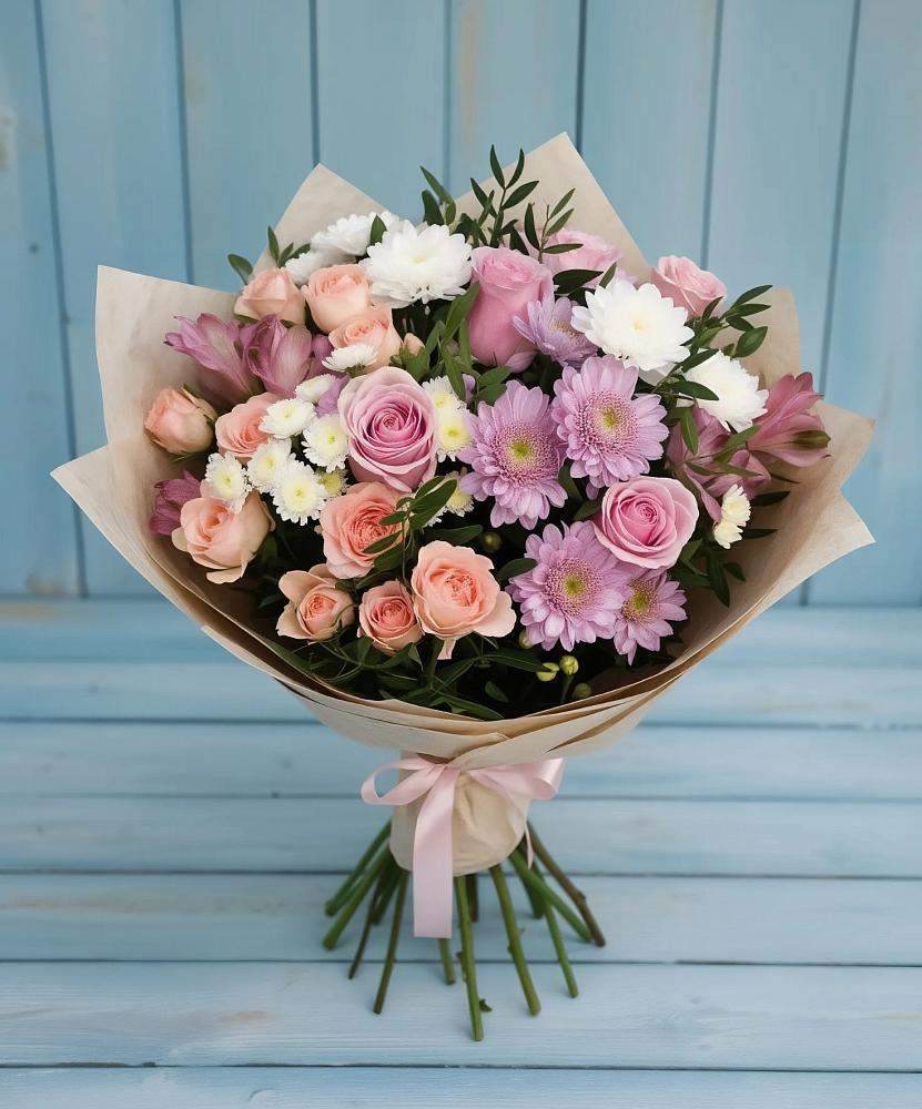 Букет цветов из: Хризантемы, Розы и Альстромерии в Златоусте