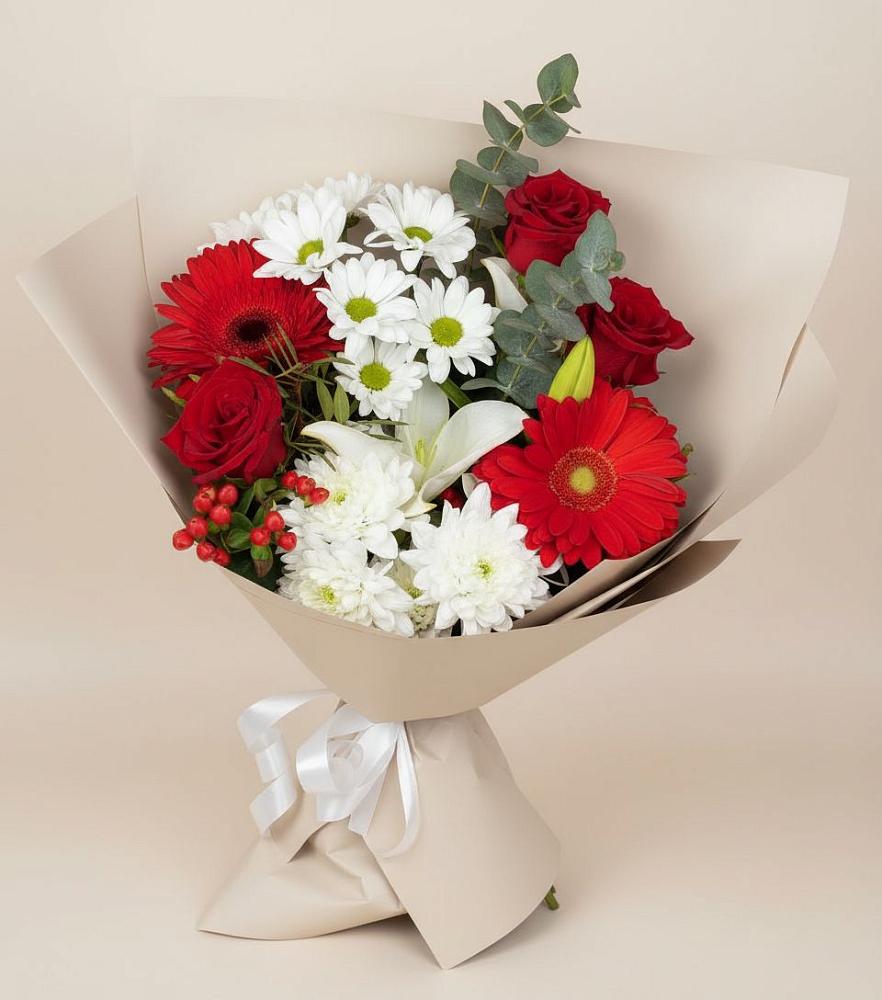 Букет цветов из: Розы, Хризантемы, Герберы и Лилии в Златоусте
