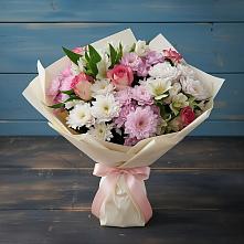 Букет цветов из:  Хризантемы, Альстромерии и Розы #REPLACE_PRED# Златоусте