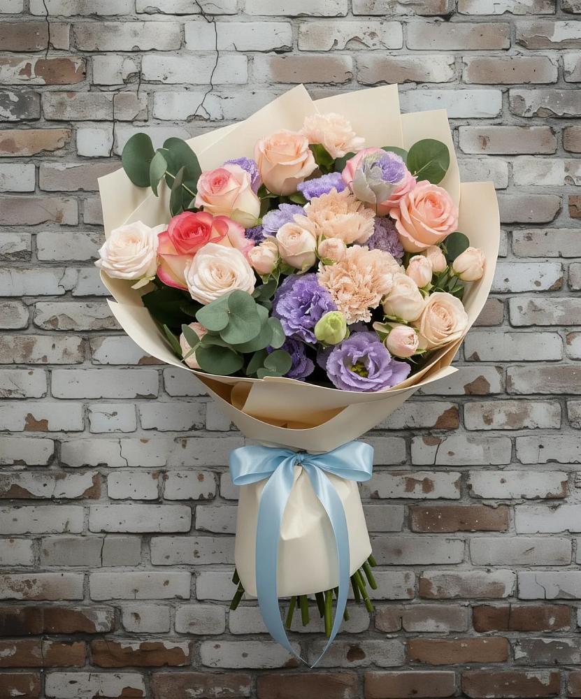 Букет цветов из: Розы, Лизиантусы и Гвоздики в Златоусте