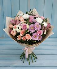 Букет цветов из:  Хризантемы, Розы и Альстромерии в Златоусте