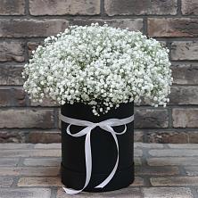 Цветочная композиция из Гипсофила в шляпной коробке в Златоусте